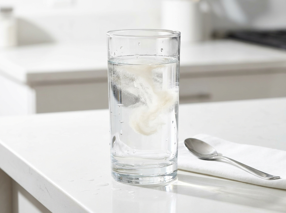 CollaPure® löst sich rückstandsfrei in einem Glas Wasser auf